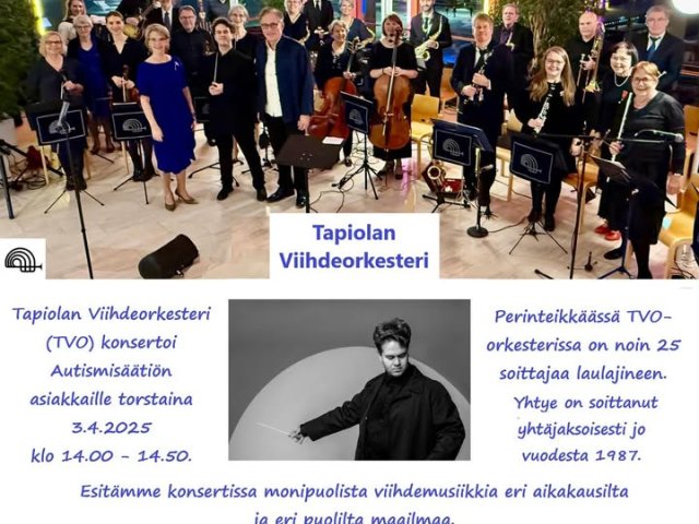 Tapiolan Viihdeorkesteri tulee konsertoimaan Autismisäätiön asiakkaille huhtikuussa!