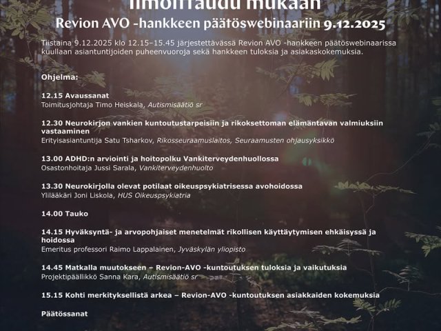 Ilmoittaudu mukaan Revion AVO -hankkeen päätöswebinaariin 9.12.2025: Selviytymisestä kohti mielekästä elämää ⭐